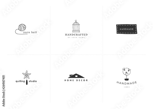 Hand drawn isolated elements. Vector set of logo handmade templates.