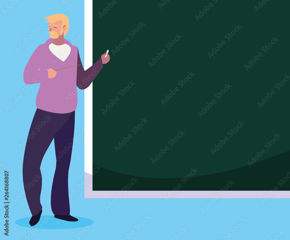 teacher male with chalkboard character teacher male with chalkboard character