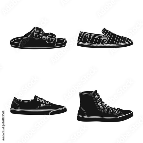 Vector illustration of shoe and footwear icon. Set of shoe and foot stock symbol for web.
