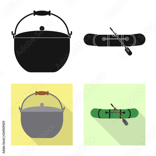 Vector illustration of fish and fishing icon. Set of fish and equipment stock symbol for web.