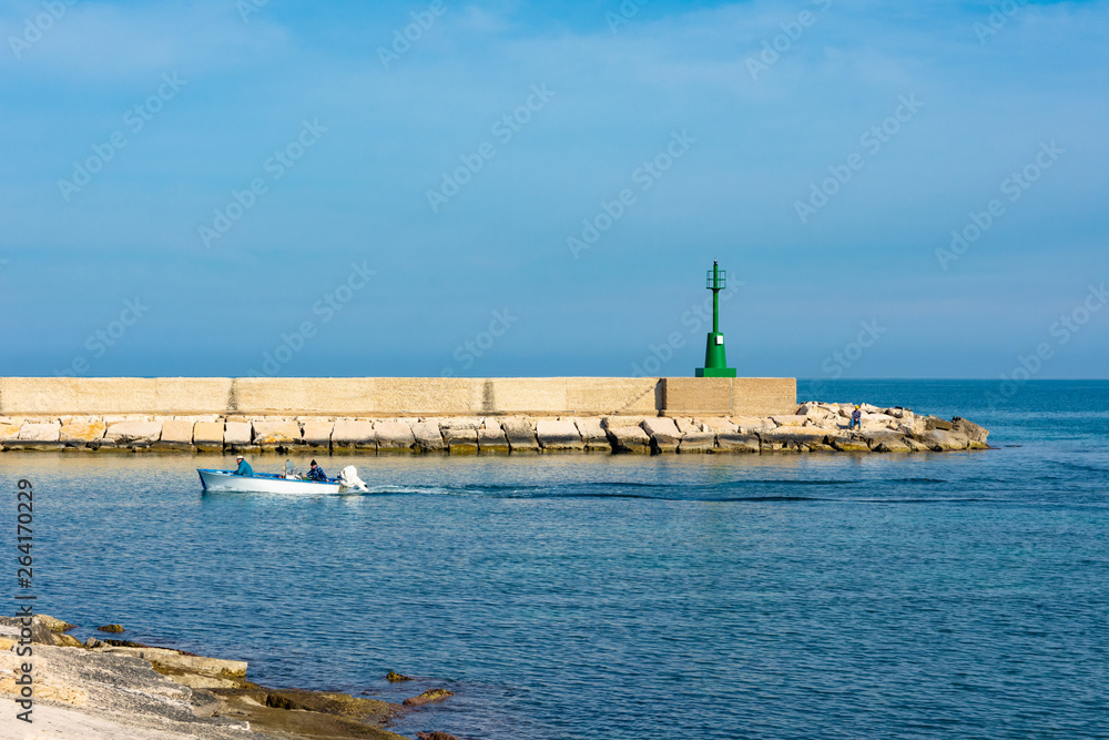 Italy, Marina di Ostuni, view of the entrance to the port.
