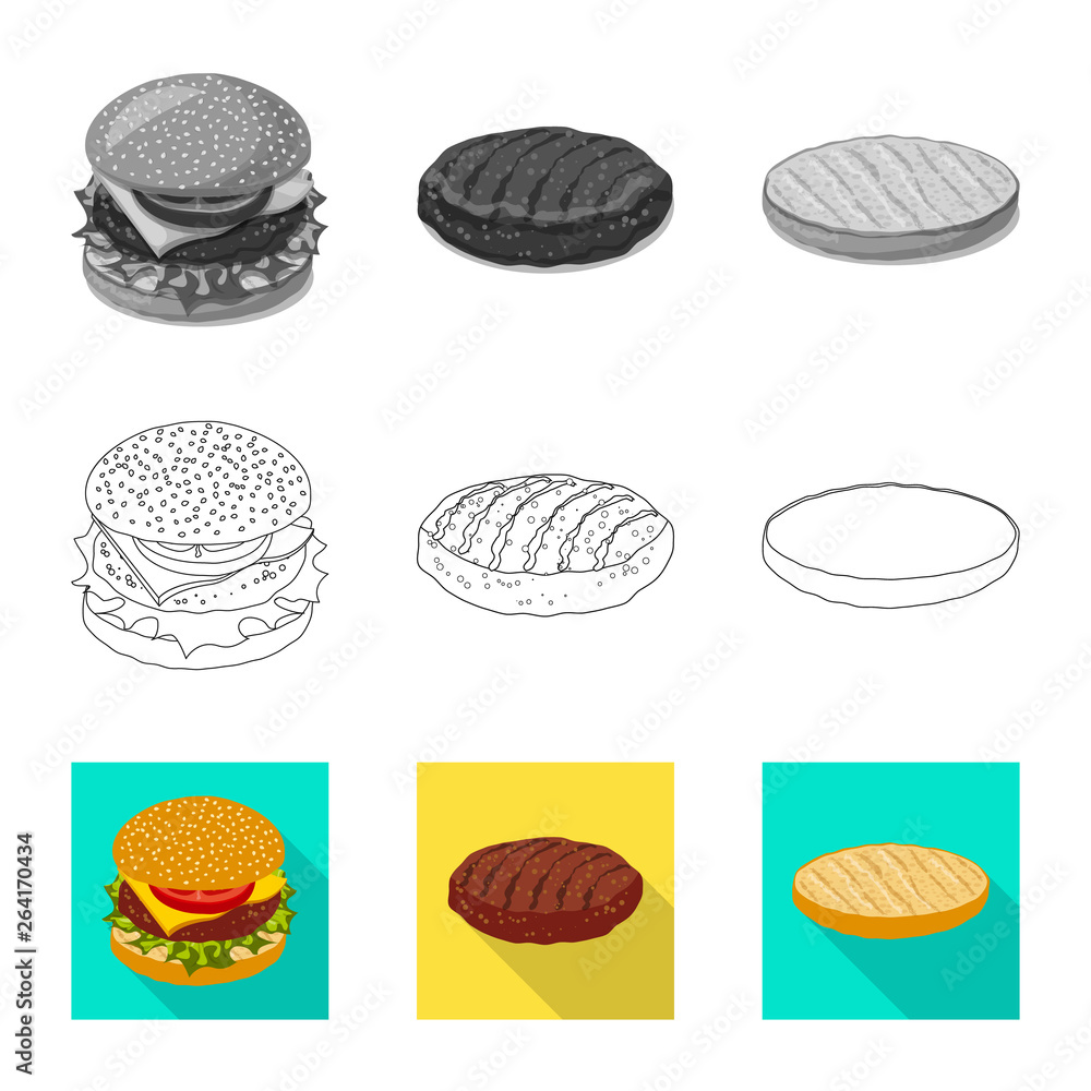 Isolated object of burger and sandwich symbol. Set of burger and slice stock vector illustration.