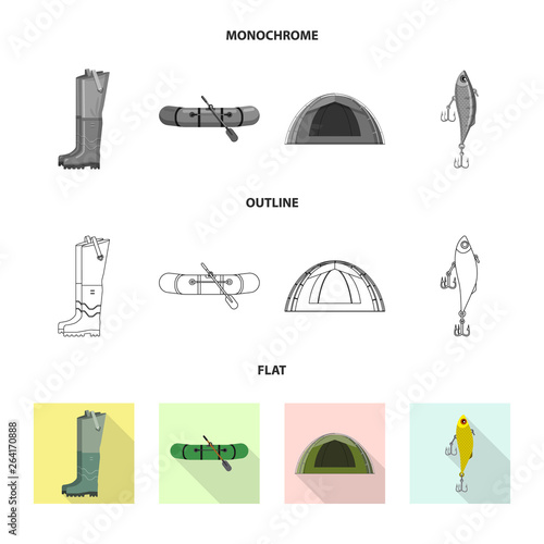 Vector design of fish and fishing icon. Set of fish and equipment stock symbol for web.
