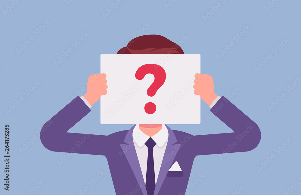 Anonymous man with question mark. Male person not identified by name