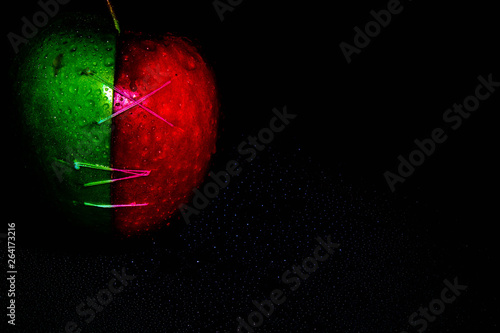 fresh apples on black backgroundgreen and red Apple on a black background Wallpapers, healthy food