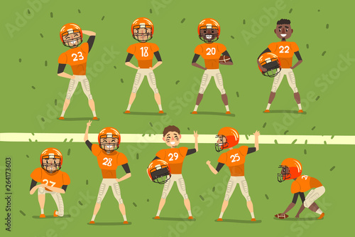 Professional american football team players in field vector Illustration