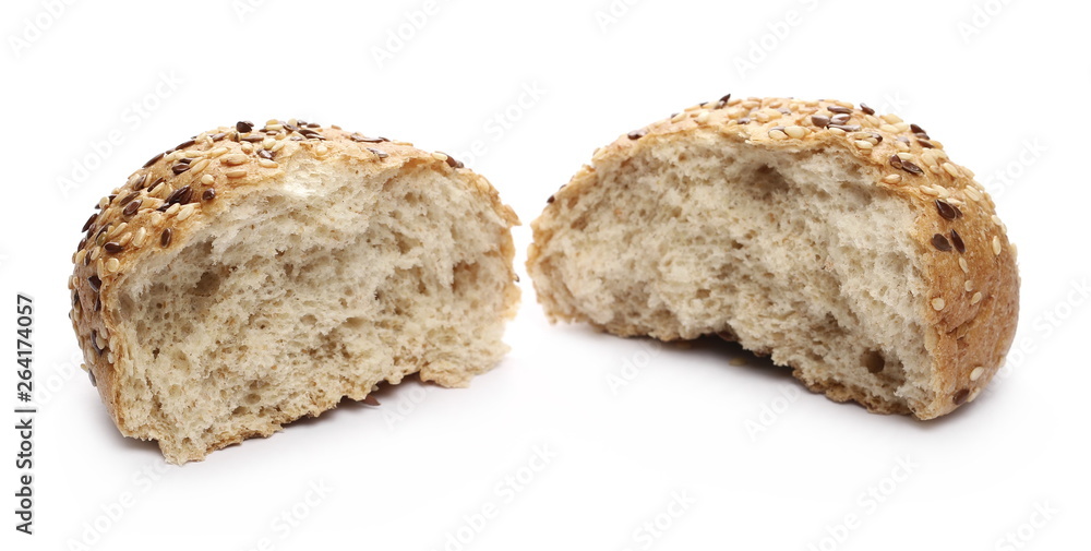 Bread with sesame, burger buns isolated on white background Bread with sesame, burger buns isolated on white background