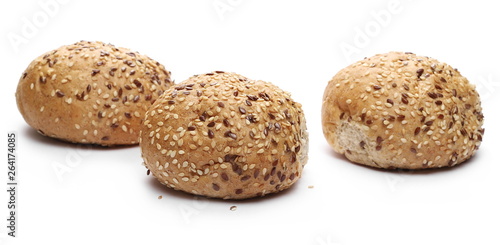 Bread with sesame, burger buns isolated on white background