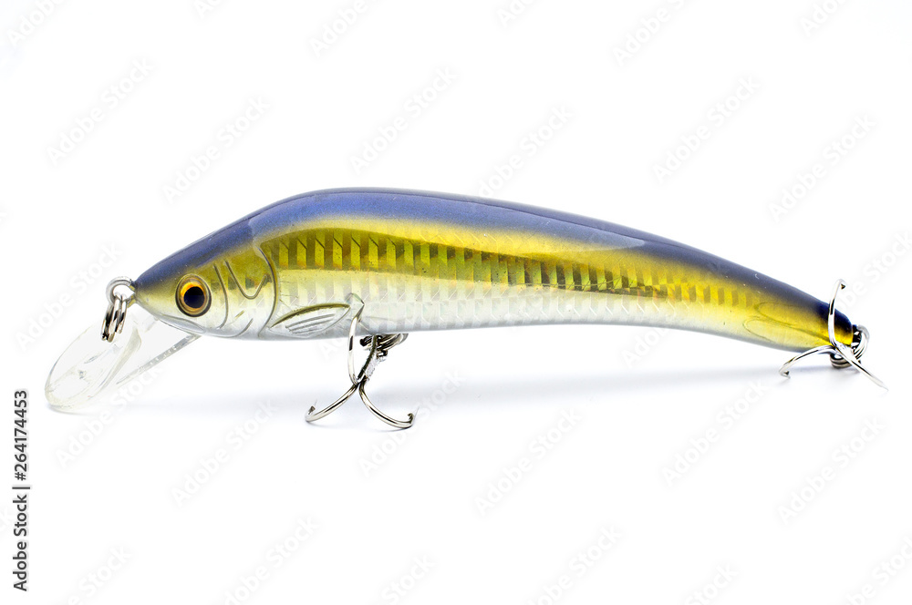 Bait for fishing wobbler with hooks on a white background Bait for fishing wobbler with hooks on a white background