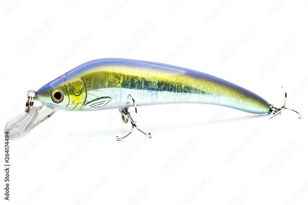 Bait for fishing wobbler with hooks on a white background Bait for fishing wobbler with hooks on a white background