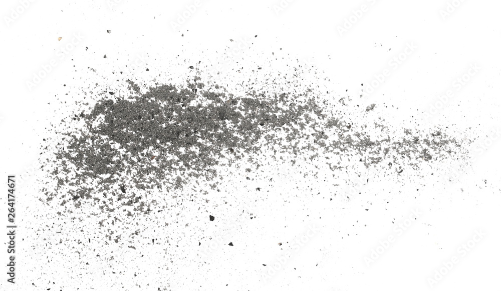 Ash, dust isolated on white background, texture top view Ash, dust isolated on white background, texture top view