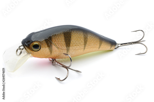 Bait for fishing wobbler with hooks on a white background