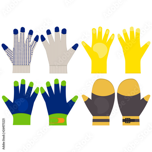 Gloves and mittens vector clipart. Illustrations on white blank background.