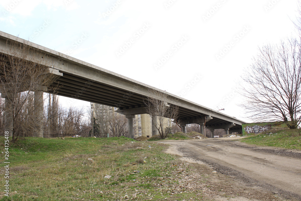 Bridges. Unfinished bridges. Unfinished bridge in the city of Zaporozhye. April 2019..