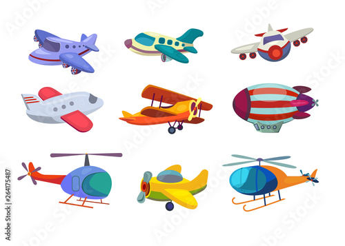 Air transportation set. Collection of planes and helicopters. Can be used for topics like traveling, airport, aviation