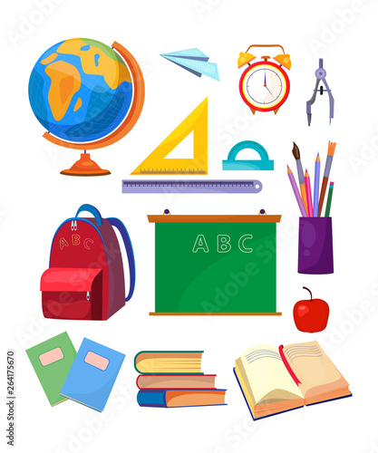 School subjects set. Collection of school supplies. Can be used for topics like education, class, stationary