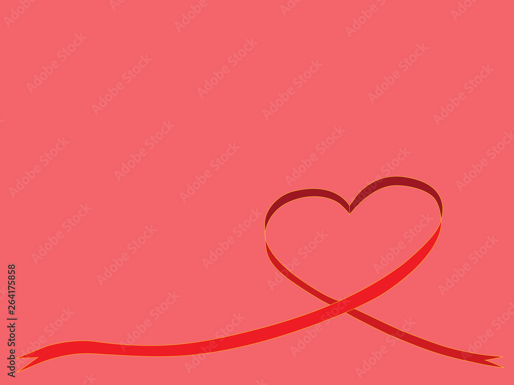 Red ribbon in heart shape on red background for Valentine`s day Red ribbon in heart shape on red background for Valentine`s day