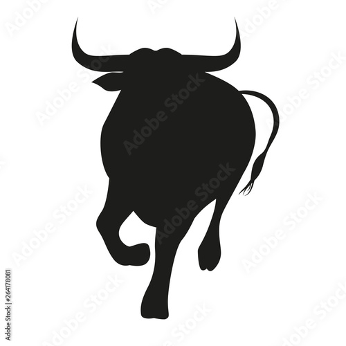 Silhouette of bull in front isolated on white background. Blank space for text or image.