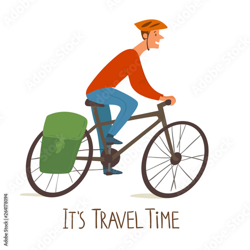 Vector illustration of a Cycling traveller with text