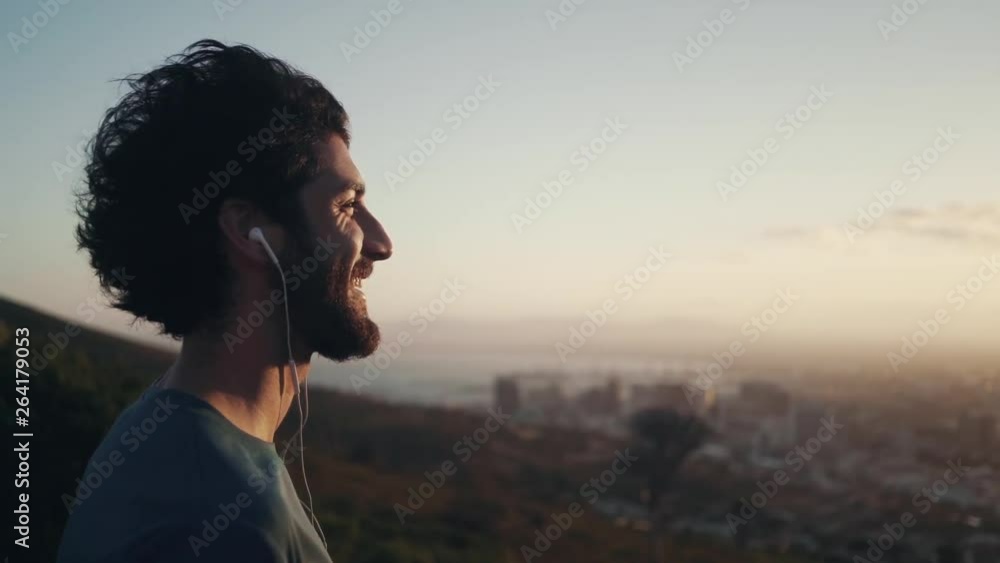 Close-up of a man enjoying the sunrise Close-up of a man enjoying the sunrise