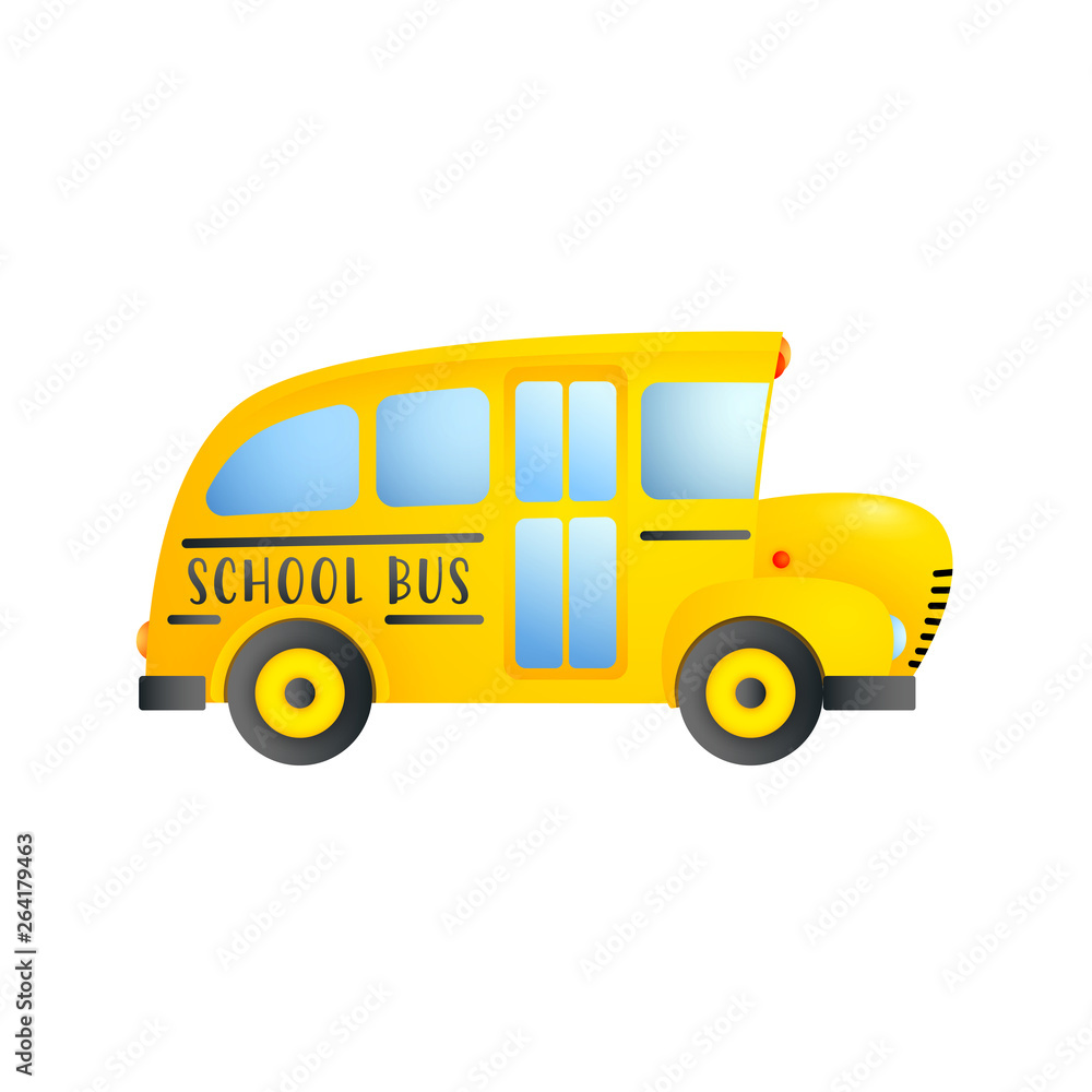 Yellow school bus. Cartoon transport with windows. Can be used for topics like transportation, school, bus station