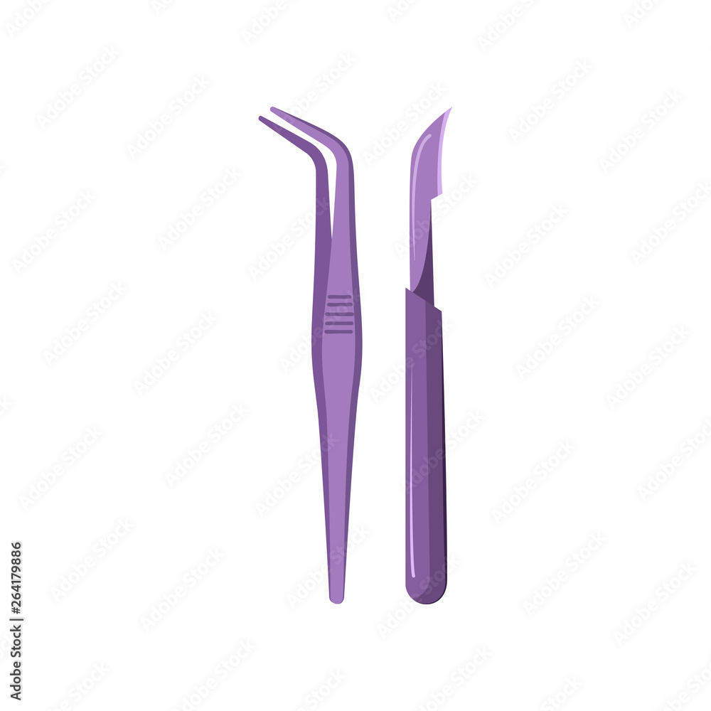 Pincers and scalpel vector illustration. Surgeon, manicure, operation. Medical items concept. Vector illustration can be used for topics like medicine, hospital, procedure Pincers and scalpel vector illustration. Surgeon, manicure, operation. Medical items concept. Vector illustration can be used for topics like medicine, hospital, procedure