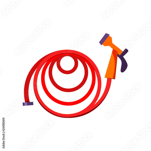 Garden hose. Red hose with sprinkler. Agriculture attributes concept. Vector illustration can be used for topics like garden tools, cultivation, horticulture