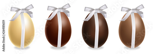 Easter chocolate eggs gift set Vector realistic. Milk chocolate and dark choc...