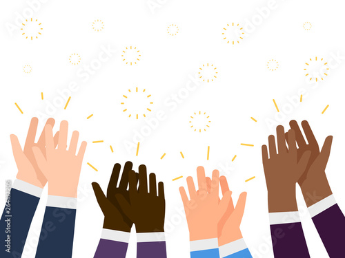 Applause flat illustration. International people hands clapping vector concept. Applause gesture, people support clap