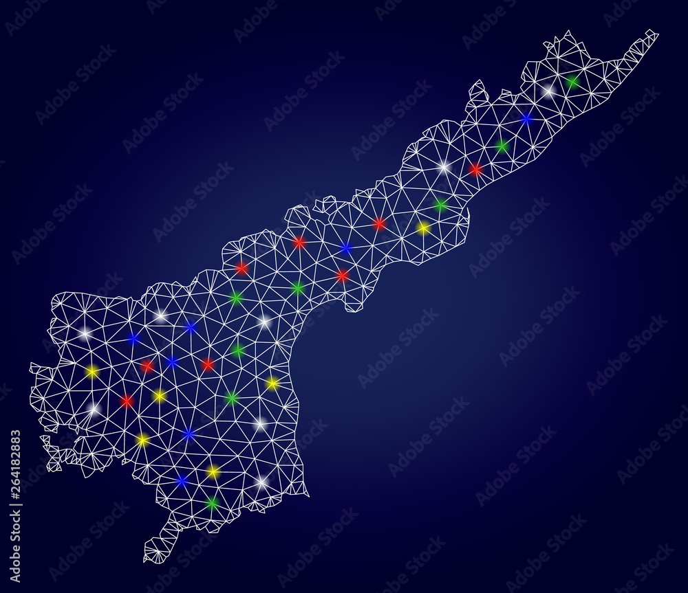 Vecteur Stock Bright mesh vector Andhra Pradesh State map with glare ...
