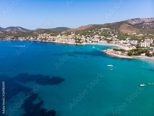 Aerial view, view of Peguera with hotels and beaches, Costa de la Calma, Caliva region, Mallorca, Balearic Islands, Spain © David Brown
