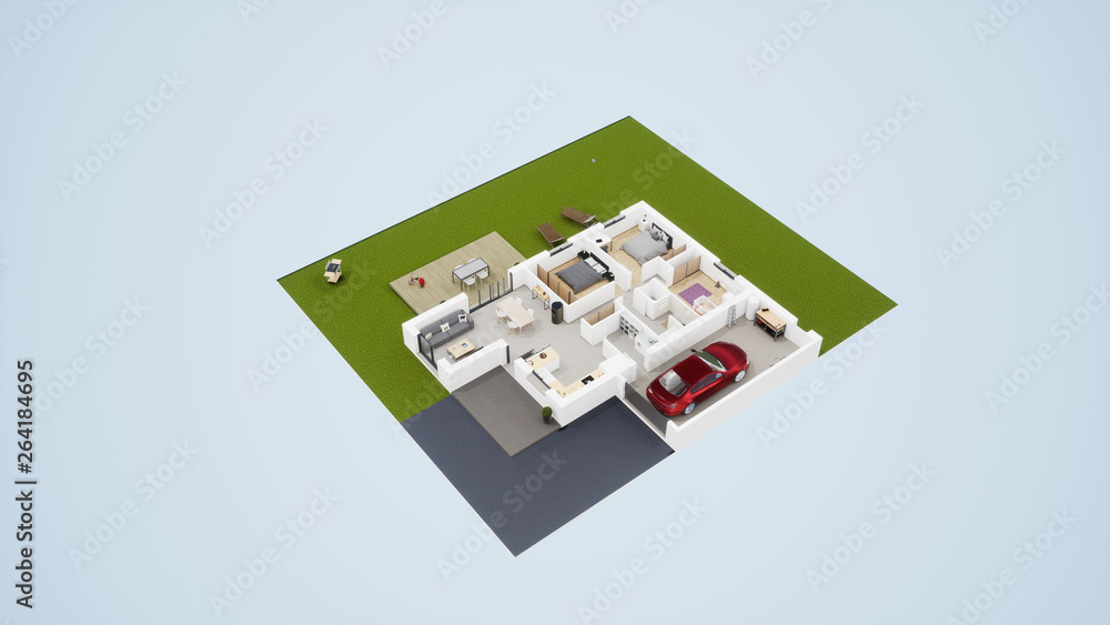 Obraz premium Plan 3d ouvert maison familiale 8
