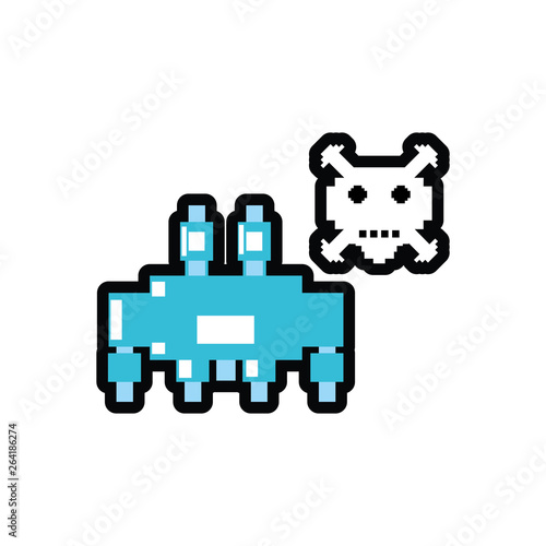 video game monster alien with skull pixelated