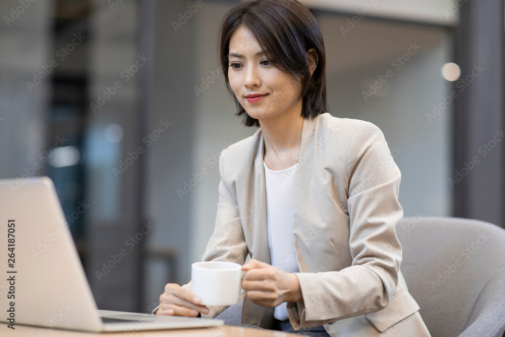 Young businesswoman using laptop in the office Young businesswoman using laptop in the office