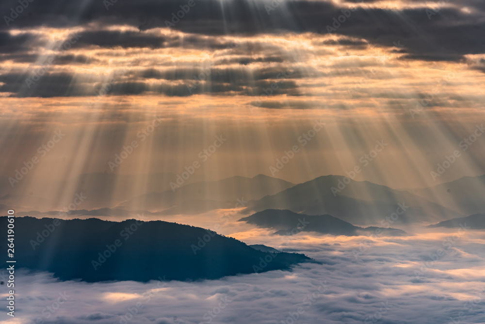 Fototapeta premium Sunrise with mist on hills 