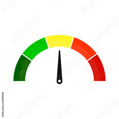 Customer satisfaction meter, speedometer. Vector illustration.