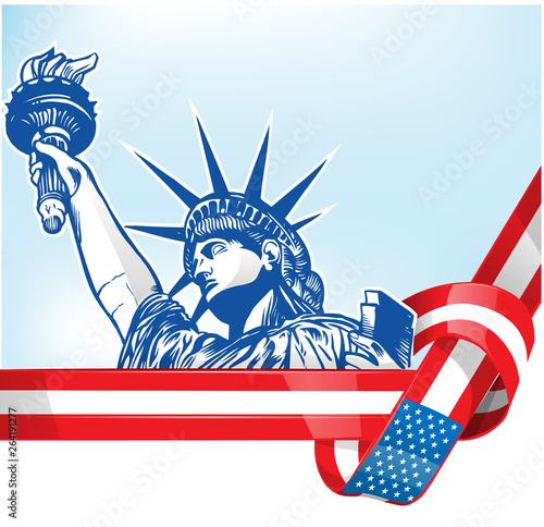USA flag with statue of liberty