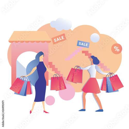 Female Friends Enjoy Retail Shopaholic Sale Banner