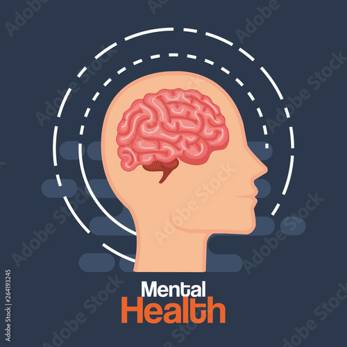 silhouette man head with health brain