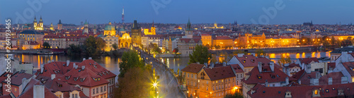 PRAGUE  CZECH REPUBLIC - OCTOBER 15  2018  The panorama of the city with the Charles bridge and the Old Town at dusk.