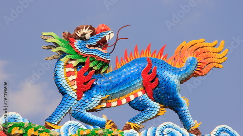 One fantasy Animals Colorful Moses Dagon Horse Decorated On Old Shrine Roof 