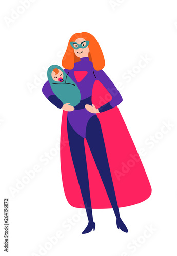Mother and baby together in superhero costumes