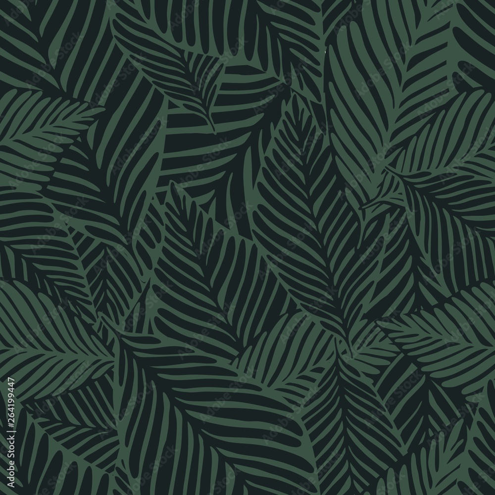 Abstract dark green jungle print. Exotic plant. Tropical pattern,