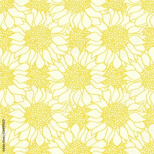 Abstract sunflowers flowers seamless pattern in yellow and white colors.