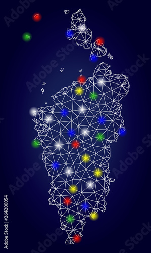 Glamour mesh vector Krasnoyarskiy Kray map with glare light spots. Mesh model for political posters. Abstract lines, dots, light spots are organized into Krasnoyarskiy Kray map. photo