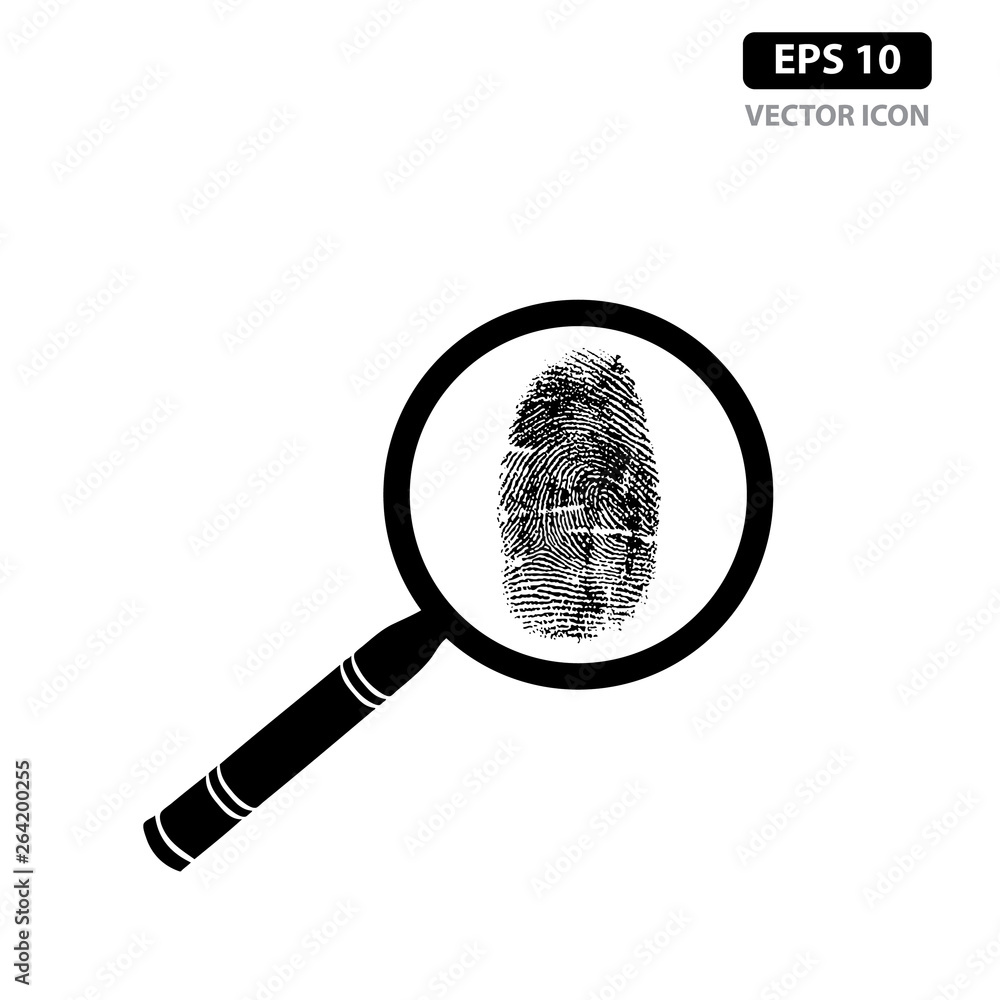 Fingerprint with magnifying glass icon vector identification, crime flat sign symbols. Concept of identity and security. vector illustration Fingerprint with magnifying glass icon vector identification, crime flat sign symbols. Concept of identity and security. vector illustration