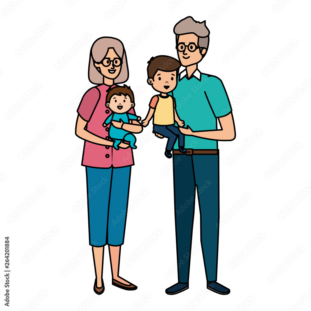 cute grand parents couple with grandson and baby