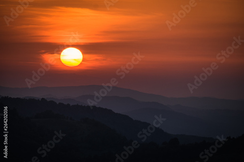 the pyrenees mountains during a sunset, Occitanie, Roquefixade, France photo