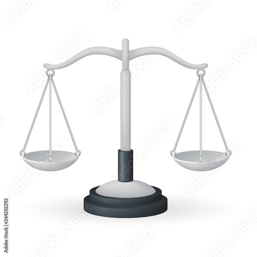 Scales weight measurement equality balance measure instrument isolated icon realistic icon 3d design vector illustration