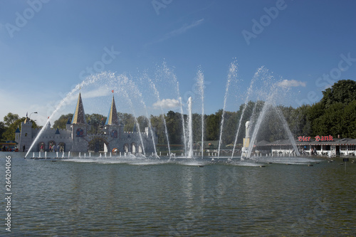 ORNAMENTAL WATER FOUNTAINS IN LAKE GORKY PARK MOSCOW RUSSIA
